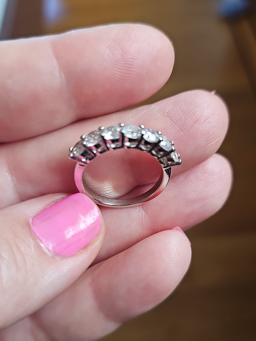 7 Stone Silver Tone Cubic Zirconia Anniversary Ring